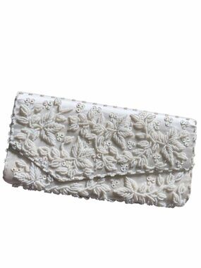 Vintage Sharonee Cream Beaded Clutch
